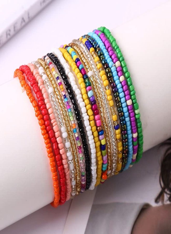 Soyzvteo 17Pcs Elastic Beaded Bracelets Bohemian Stackable Beaded Stretch Bracelets Colorful Boho Beach Bracelet Set Rainbow Handmade Seed Beach Bracelet Jewelry-17pcs - Image 2